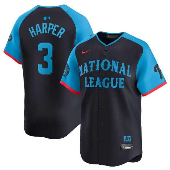 Men%27s National League #3 Bryce Harper Navy 2024 All-Star Limited Stitched Baseball Jersey
